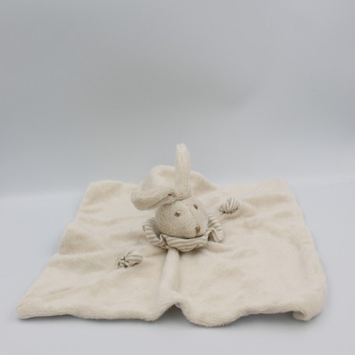 Doudou plat lapin beige blanc