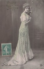 CP BONNE ANNEE FEMME ELEGANTE