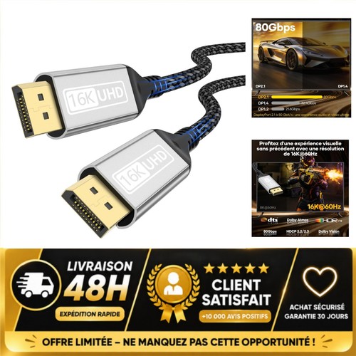 Câble displayport 16k 2m - 2.1,