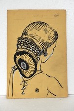 Vintage Eau Couleur Peinture Art De Du Sud Indien Mariage Coiffures Indien Femme