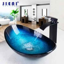 Robinet cascade en verre peint à la main avec lavabo noir