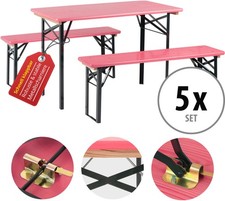 5 Ensemble Salon de Jardin Table Chaise Exterieur Balcon Bois Rose Pliable 117cm