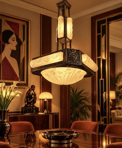 Lustre art deco - lustre, signé
