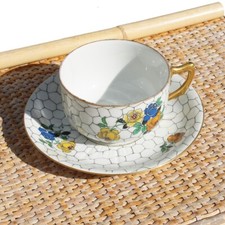 Grande tasse + soucoupe en porcelaine fine de Limoges / E.Madesclaire