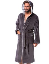 Peignoir Homme Capuche Coton Taille L Gris/Beige 2 Poches et Ceinture Doux Ab...