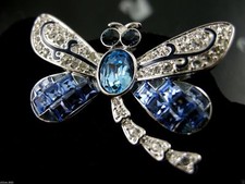 SIGNED SWAROVSKI BLUE TOPAZ  CRYSTAL DRAGONFLY ~ BROOCH RETIRED RARE NEW