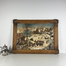 Grand Tableau Peinture Chromolithographie Renaissance Bruegel XVIe 70x92 cm