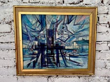 Rare Huile Sur Toile Marine
