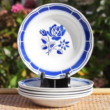 Ensemble de 6 assiettes creuses anciennes faïence de Badonviller fleurs bleues