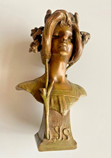 JULIEN-CAUSSÉ, Buste de Femme LYS, Sculpture en Bronze, ÉPOQUE Art Nouveau Signé