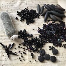 LOT Perles De Jais Bois Verre XIXè Victorian Jet Glass Wooden Pearls 19thC