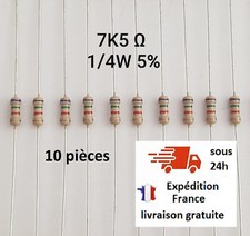 Résistance 7,5Kohm 10 pièces 1/4W 5% Resistance Cuche Métal 7K5 ohm