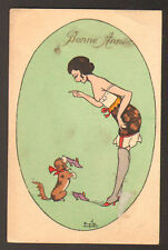 BONNE ANNEE / CHIEN dressé & FEMME en sous-vetements ... illustré par F. MILE