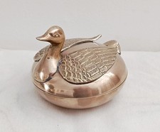 Ancienne Bonbonnière Canard Ronde en Laiton 11cm de diamètre x 10cm de Haut.