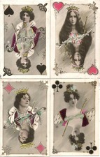 4 CPA d'Artistes sur le Thème des cartes à Jouer.Saharet;Cavalièri;Otéro et Cléo