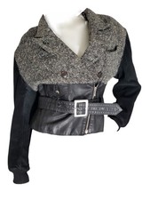Sublime Blouson Perfecto Cuir et Laine Noir Jean Paul Gaultier 38 Tbe 