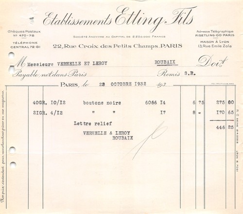 Facture 1930 boutons en - ,