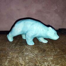 Ours marchant en faience Barbotine Turquoise ancien C.1900 l:16,5 cm ceramique