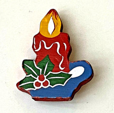 BROCHE vintage en BOIS NOEL Bougie Houx 3,4cm