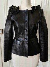 Burberry Prorsum Black Leather Slim Fit Peplum Jacket Outer Blazer IT 38 US 2 XS
