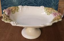 Grande Coupe Fruits Sur Pied En Barbotine Décor Raisins Feuilles De Vigne