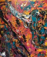 LINARD PEINTURE TOILE TABLEAU Tauromachie Corrida Taureau Abstrait 40x50cm