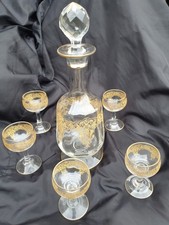 CARAFE A LIQUEUR NAPOLEON 3 AVEC 5 VERRES EMAILLEE DOREE A L'OR FIN
