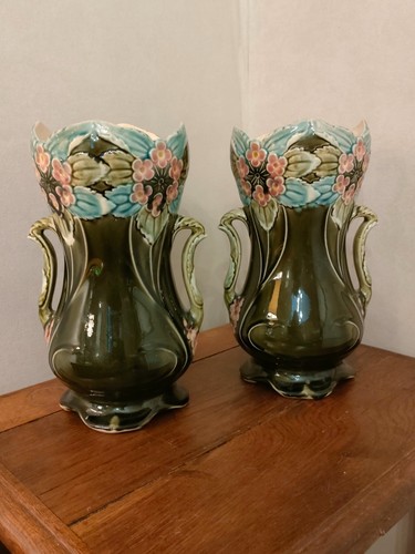 Paire vase barbotine signé - paire,