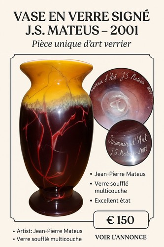 Vase verre soufflé signé - soufflé,