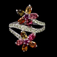 Bague En Argent Sterling 925 Oval Tourmaline Péridot Rhodolite Bijoux Taille