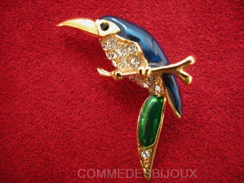Broche toucan bleu vert - bleu,