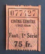 ● L'Isle Adam cinéma LUMIERE rare ticket / billet d'entrée cachet CNC Val d'Oise