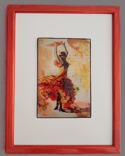 Tableau avec dessin d'une danseuse de Flamenco signé sur support