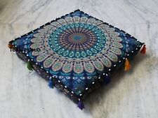 Housse De Coussin Carrée Mandala Design Paon Bleu De 22"