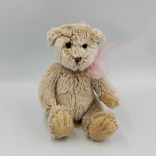 Peluche ours marron beige noeud rose DOUGLAS - 34112