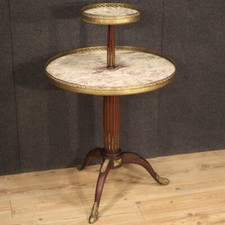 Table ronde bois marbre guéridon français meuble étagère bronze 20ème siècle