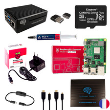 Kit Raspberry pi 4B, 4Gb, Micro SD 32Go , Alim. Officielle, Boîtier Aluminium