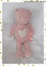 Doudou Peluche Chat Rose Blanc Coeur Noukie's