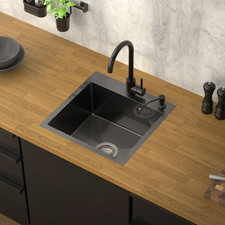 Évier 450x450 mm avec 2 trous et trop plein+vidage lavabo anthracite à encastrer