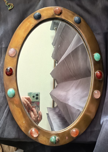 Ancien miroir ovale laiton - miroir, en