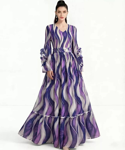 Robe femme violet vagues long - robe,