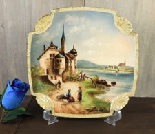Antique French Old Paris Porcelain Hand Painted Cabinet Wall Plate Castle Signed