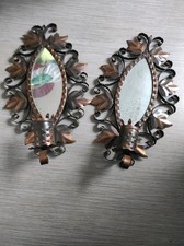 Anciennes paire appliques métal fer forgé décor feuilles Jan Nizio Pologne 