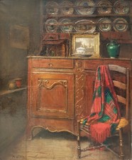 Tableau de Salon BALAY Intérieur buffet Trompe l'oeil Art moderne français 20e