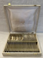 12 CUILLERES + 12 FOURCHETTES  METAL ARGENTE MODELE AMERICA ART DECO CHRISTOFLE