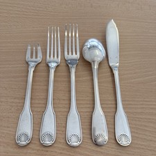 5 Couverts Set 1 Personne Christofle Modèle Coquille Vandôme Poisson Huitre