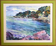 tableau aquarelle de Gérard Fagard (1938-2021): côte varoise