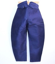 New French 1930/40s Blue Moleskin Buckle Back Work Carpenter Pants MARTIN W36