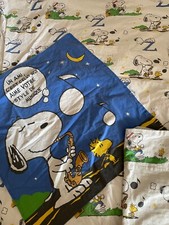 Vintage Grand Drap Plat SNOOPY taie oreiller et traversin Peanuts