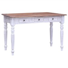 Bureau avec Tiroirs Table d'Étude Ordinateur Blanc Bois d'Acajou Massif vidaXL